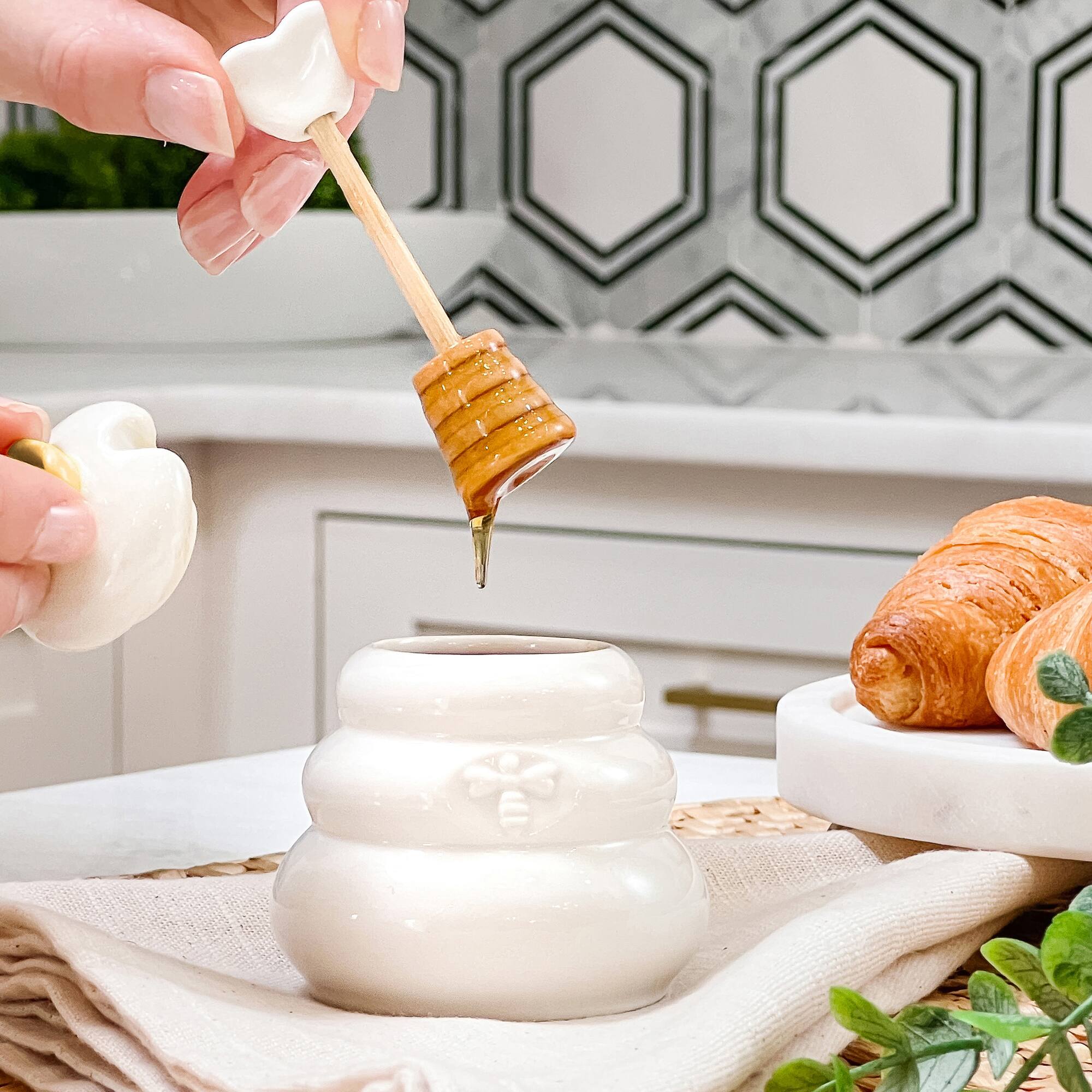 Kate Aspen® Bee Hive Ceramic Mini Honey Jar & Dipper Set, 2ct.